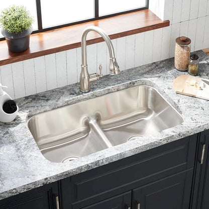 Signature Hardware 447792 Calverton 32" Undermount 50/50 Double Basin Stainless Steel Kitchen Sink | Stainless Steel - Stainless Steel