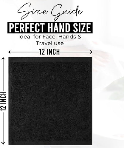 DAN RIVER 12 Pack Cotton Wash Cloths Set for Showering [12x12] Black | Lighter Weight, Quick to Dry, Super Soft & Absorbent Face Towels, Hotel Quality, Perfect for Bathroom, Gym, Spa