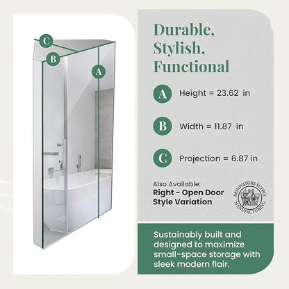 Renovators Supply Infinity Corner Medicine Cabinet with Mirror - Triple Shelf Storage Cabinet - Modern Wall Mount Medicine Cabinet - 23.6 in., Left Open, Polished Stainless Steel, Pack of 1