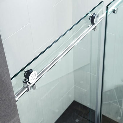Woodbridge Frameless Sliding Shower Doors with Soft Close System, 57.5-60" Width x 76" Height with 3/8"(10mm) Clear Tempered Glass in Polished Chrome Finish, BSDC6076-C