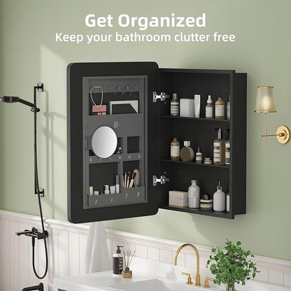 20×28 Black Medicine Cabinet with Mirror, Bathroom Medicine Cabinet with Mirror for Vanity Wall Mounted & Recessed with Cosmetics Storage Rack, 2 Stable and Removable Shelves, Easy Installation
