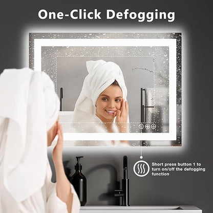 DUMOS 28.1"x36.1" LED Bathroom Mirror, Smart Anti-Fog Bathroom Vanity Mirror with Front Light & Backlit, 3 Color Temperatures, Dimmable, Memory Function