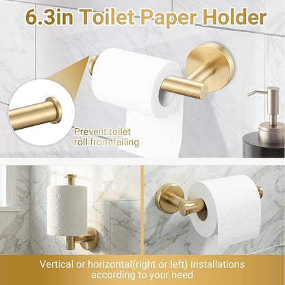 Brushed Gold 5-Piece Bathroom Hardware Set, Bathroom Accessories Set | SUS304 Stainless Steel, 24 inch Towel Bar, Towel Racks for Bathroom, Toilet Paper Holder Wall Mounted, Robe Towel Hooks