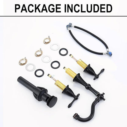 Oil Rubbed Bronze Antique Bathroom Faucet 3 Hole, Widespread 8in Bathroom Sink Faucet with Pop Up Drain and cUPC Supply Hose, Modern 2 Handle Three Hole Bathroom Faucet Bronze JXM3073ORB