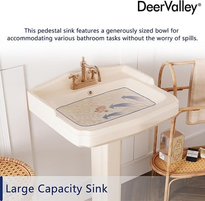 DeerValley 23x19 Inch Bone Pedestal Sink Combo, Ceramic Pedestal Sink for Bathroom with Overflow and 3 Faucet Holes, DV-1P522BN