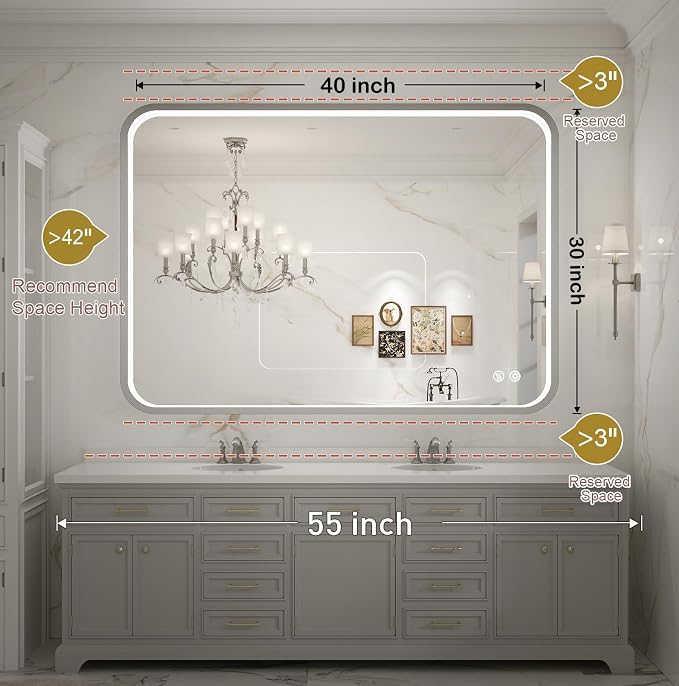 40x30 Inch LED Mirror for Bathroom,Brushed Silver Metal Frame | ETL Listed Anti-Fog,Dimmable,Horizontal & Vertical,Wall Mounted,Memory Function,Ideal for Bathroom,Vanity