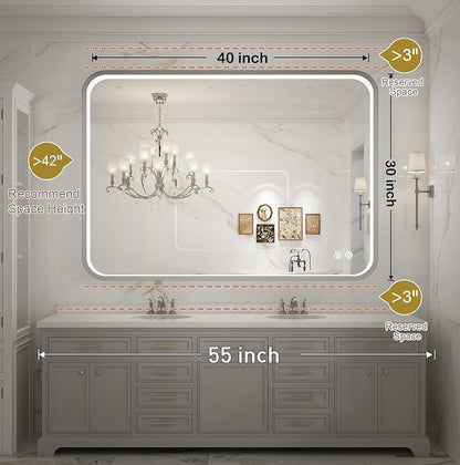40x30 Inch LED Mirror for Bathroom,Brushed Silver Metal Frame | ETL Listed Anti-Fog,Dimmable,Horizontal & Vertical,Wall Mounted,Memory Function,Ideal for Bathroom,Vanity