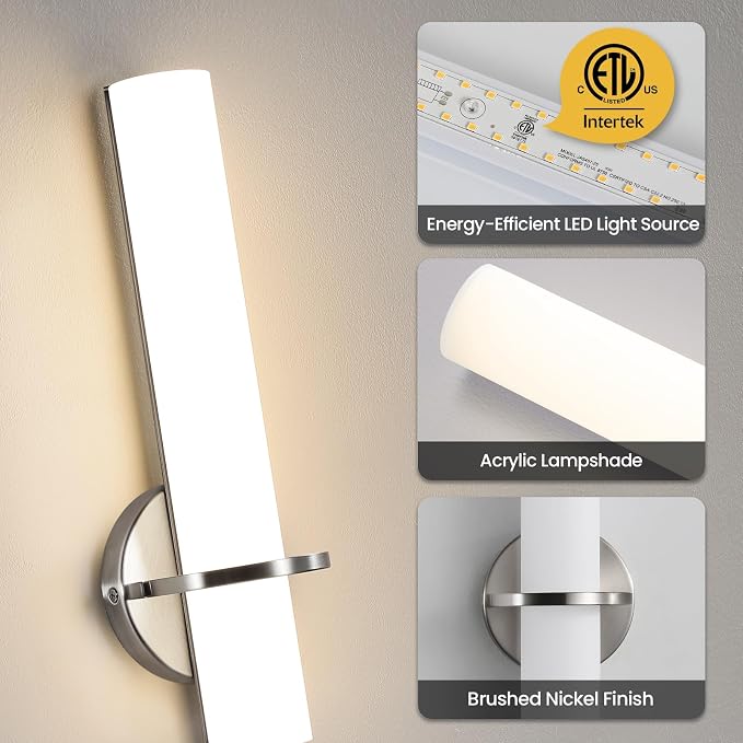 Brushed Nickel Bathroom Sconces Wall Lighting 5CCT LED Dimmable Modern Wall Sconces Set of Two Indoor Wall Lamps for Bedroom Living Room Mirror 15 inch (Hardwired)