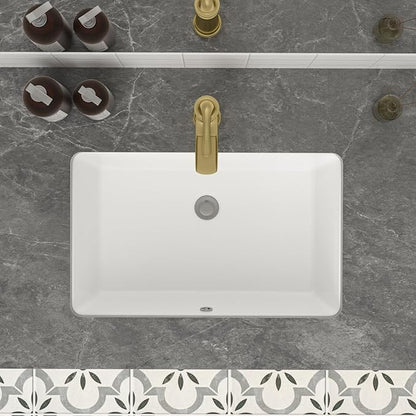 Mocoloo Undermount Bathroom Sink 21 x 13 Inch Rectangle Porcelain White Vessel Ceramic Bathroom Sink 7 Inch Deep Basin with Overflow Lavatory Vanity Top Under Mounted the Counter