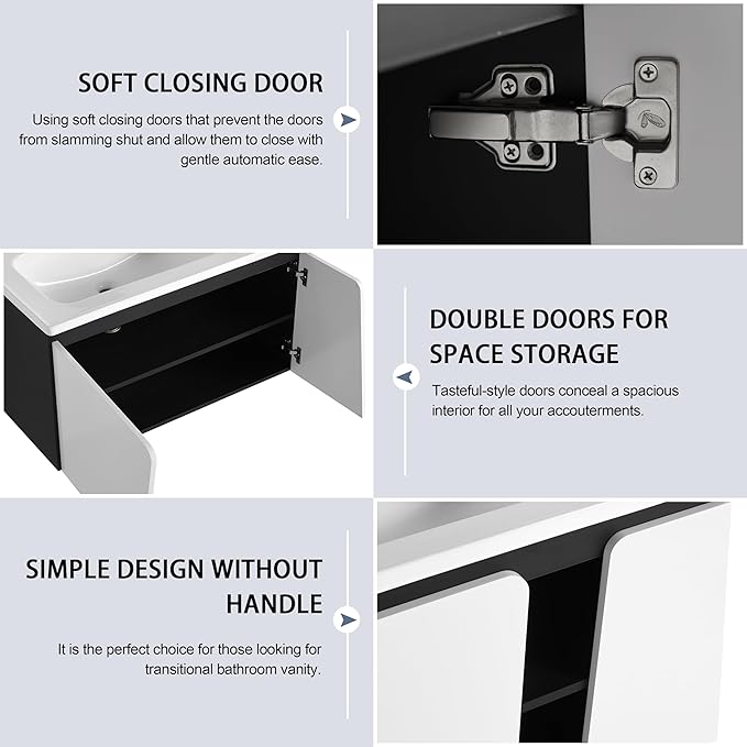 36 Inch Bathroom Vanity with Sink, 36" Floating Bathroom Vanity, Plywood Wooden Cabinet with Soft Close Doors, Modern Wall Mounted Cabinet Set, Ceramic Sink Included