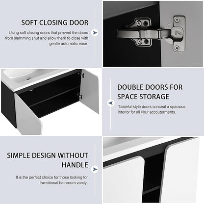36 Inch Bathroom Vanity with Sink, 36" Floating Bathroom Vanity, Plywood Wooden Cabinet with Soft Close Doors, Modern Wall Mounted Cabinet Set, Ceramic Sink Included