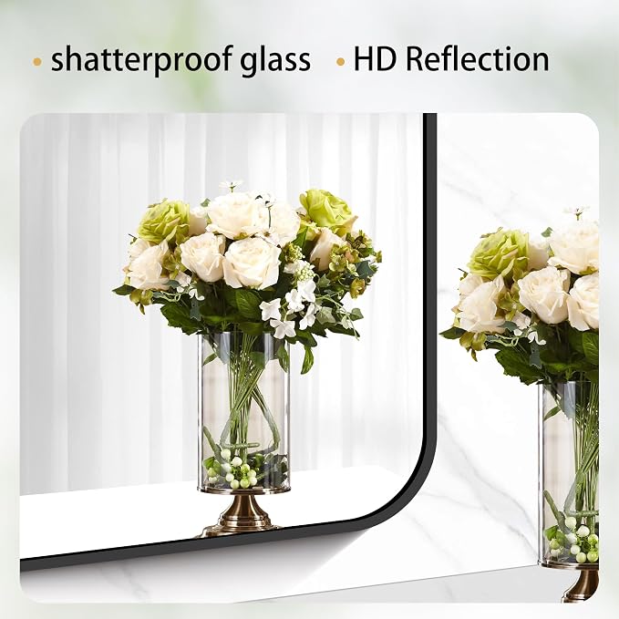 DESBING 40" x 48"Bathroom Mirror, Matte Black Wall Mirror with Metal Frame, Decorative Rectangular Vanity Mirror for Bedroom Bathroom Living Room Entryway (Horizontal/Vertical)