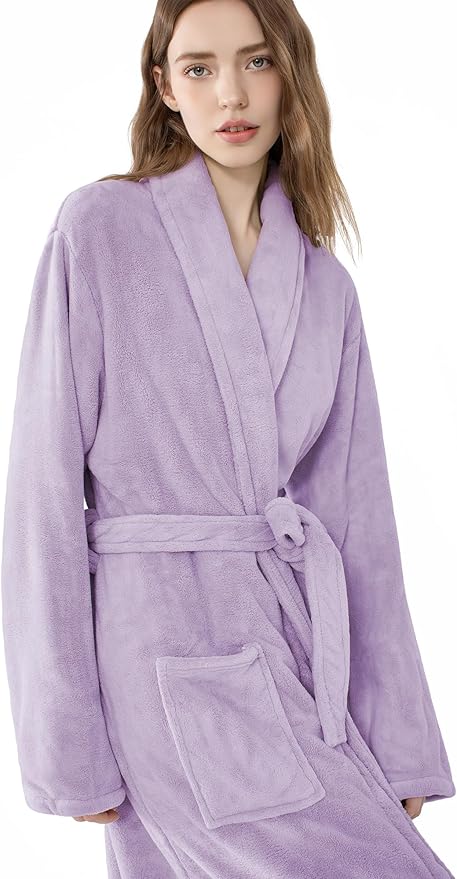 Soft Robe For Women，Warm Plush Bath Robes Female，Spa Towel After Shower Lightweight Long Bathrobe