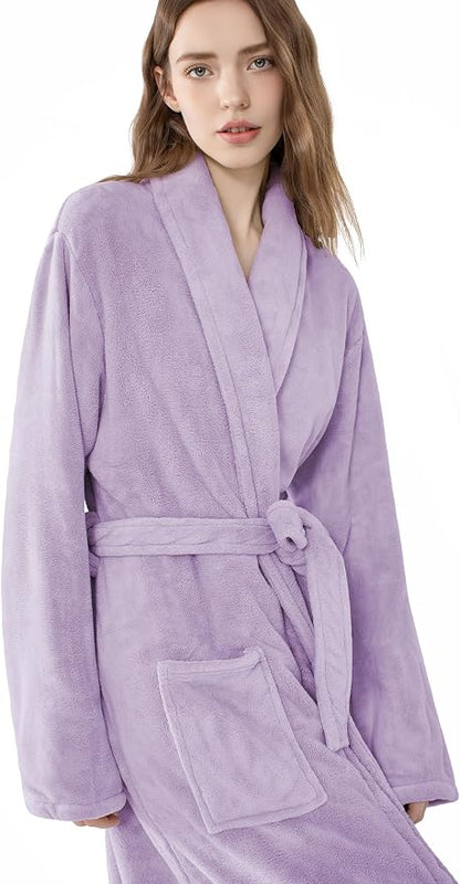 Soft Robe For Women，Warm Plush Bath Robes Female，Spa Towel After Shower Lightweight Long Bathrobe