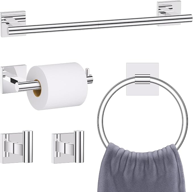 Chrome Towel Bar Bathroom Hardware Accessories Set, 5 Pieces Toilet Paper Holder Towel Holder Set, 23.6 Inch Stainless Steel Towel Racks for Bathroom Wall Mounted