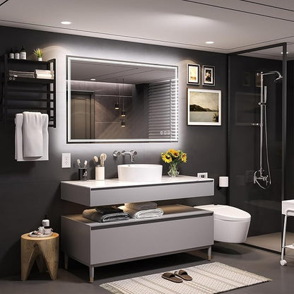 48x36 Inch LED Bathroom Mirror with Frontlit & Backlit（Independent Control）, Lighted Mirror for Bathroom Wall with 3-Color Dimmable & Anti-Fog, Vanity Mirror with Lights