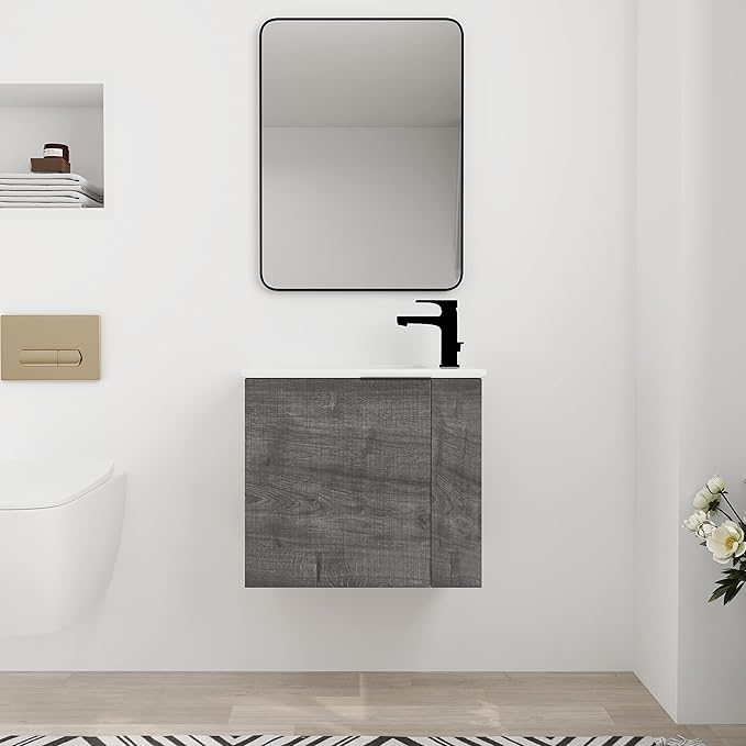 22" Floating Bathroom Vanity with Sink, 22 Inch Wall Mounted for Small Bathrooms, Soft-Close Door Cabinet with White Ceramic Basin & Waterproof Plywood, Modern Space Saving Vanity