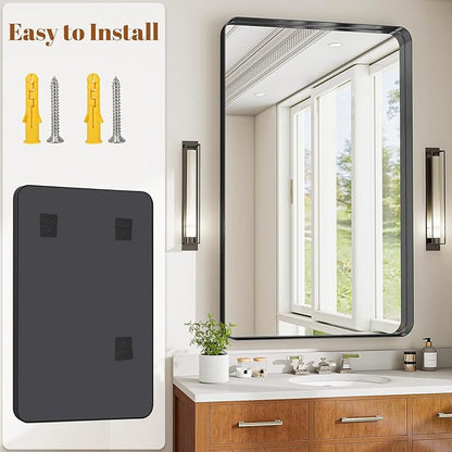 Bathroom Mirrors for Over Sink 30 x 48 Inch Rounded Rectangle Bathroom Vanity Mirror Bathroom Mirror for Wall Hangs Horizontally or Vertically for Living Room Bedroom Entryway Black