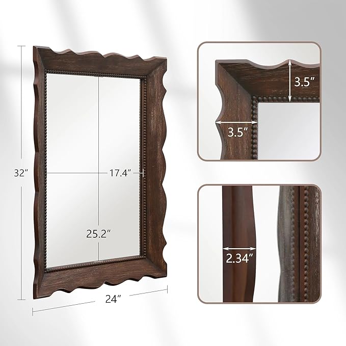 Besdomus Rustic Wooden Framed Mirror: 32" x 24" Dark Brown Wood Bathroom Mirrors for Wall - Vertical or Horizontal Hanging for Bathroom/Vanity/Entryway - Ideal for Farmhouse Style Lovers
