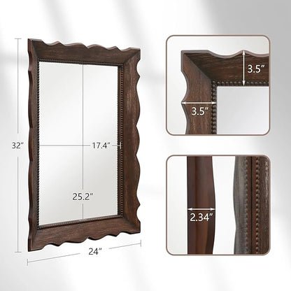 Besdomus Rustic Wooden Framed Mirror: 32" x 24" Dark Brown Wood Bathroom Mirrors for Wall - Vertical or Horizontal Hanging for Bathroom/Vanity/Entryway - Ideal for Farmhouse Style Lovers