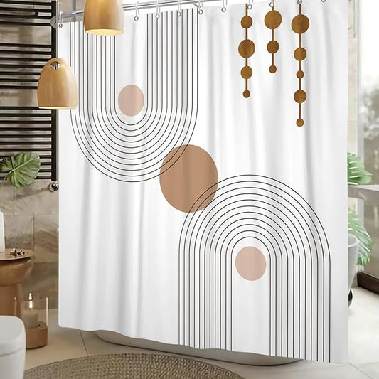 Mid Century Shower Curtain Minimalist Abstract Arch Simple Sun Modern Shower Curtains Bohemian Geometric Aesthetic Bathroom Decor Waterproof Fabric Curtain with Hooks 72x78 inch