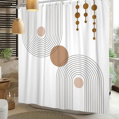 Mid Century Shower Curtain Minimalist Abstract Arch Simple Sun Modern Shower Curtains Bohemian Geometric Aesthetic Bathroom Decor Waterproof Fabric Curtain with Hooks 72x84 inch