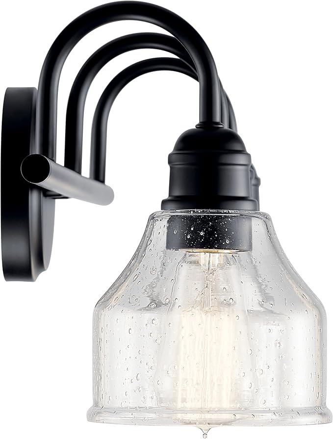 Kichler Avery 24" 3-Light Bathroom Vanity Light in Black with Clear Seeded Glass for Bathroom and Powder Room Vanity, Industrial Styling, (24" W x 9.5" H x 8.25" Ext.), 45973BK