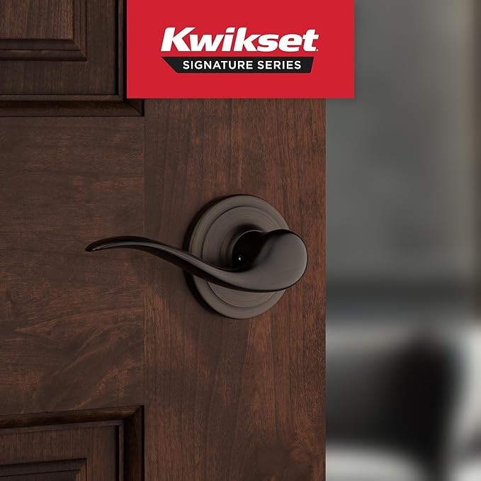 Kwikset Tustin Interior Passage Door Handle, Lever For Closet and Hallway Doors, Reversible Non-Locking Handle Lever, Venetian Bronze, with Microban Protection