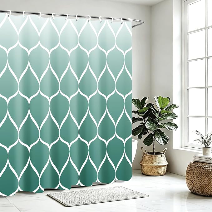 Gelbchu Geometric Shower Curtain for Bathroom, Ombre Teal, 72x72 Inch | with Hooks, Premium Polyester, Quick Dry, Water Repellent, Machine Washable, Rustproof Grommets, Modern Minimalist