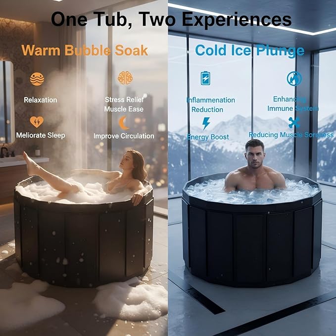 Portable Bathtub for Adult, Foldable Soaking Bathtub for Hot SPA&Ice Bath, Foldable Small Bathtub collapsible bathtub for Bathing, 6-layer Insulated portable tub,Space-Saving (black 41.3X26.6 IN)