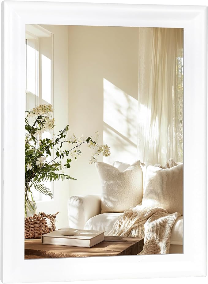 White Wood Wall Mirror for Bathroom,Rectangle 20 x 16 inch Vanity Mirrors | Hanging Mirror with Wooden Frame for Living Room,Bedroom,Entryway