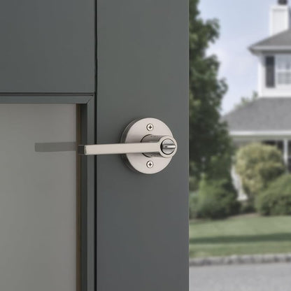 Kwikset Halifax Entry Door Handle with Lock and Key, Secure Keyed Reversible Lever Exterior, for Front Entrance and Bedrooms, Satin Nickel, 4 Pack, Pick Resistant SmartKey Rekey Security and Microban