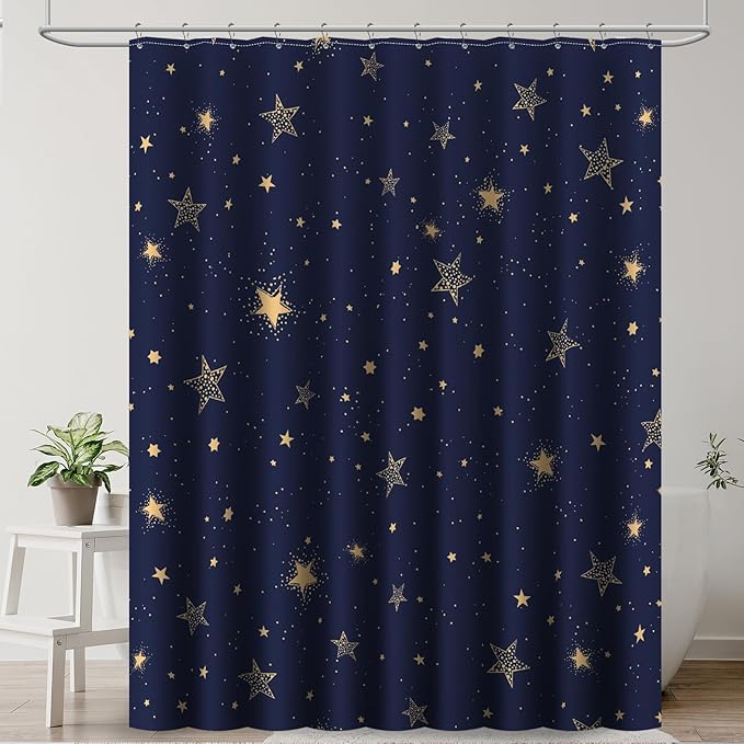 Amaredom Star Shower Curtain, Celestial Shower Curtain for Bathroom, Waterproof Fabric Shower Curtain Set, Bathroom Decoration with 12 Hooks 72x72 Inches