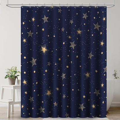 Amaredom Star Shower Curtain, Celestial Shower Curtain for Bathroom, Waterproof Fabric Shower Curtain Set, Bathroom Decoration with 12 Hooks 72x72 Inches