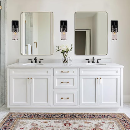 Wall Mirror for Bathroom with Stainless Steel Metal Frame, 22"x30" Rectangle Rounded Corner Frame, Matte Black Finish