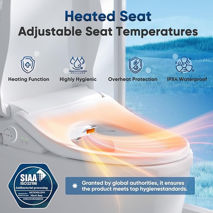 Bidet Toilet Seat-Electric Heated Bidet Attachment for Toilet with Instant Warm Water & Dryer, Feminine & Front Rear Wash, Self-Clean Nozzle, Upgraded Silent ECO Child Mode