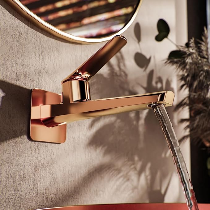 BiaoTeng Concealed Wall Mounted Bathroom Faucet Single Handle Hot and Cold Brass Faucets for Bathroom Sinks One Hole Rose Gold