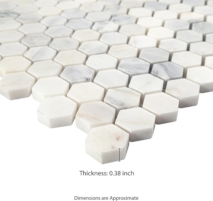 MSI Arabescato Carrara Honed Marble Tile for Kitchen Backsplash, Wall Tile for Bathroom, Accent Wall Tile, and Shower Wall Tile, 11.1 in. X 11.5 in. Mesh-Mounted Mosaic Tile, (8.9 sq. ft.)