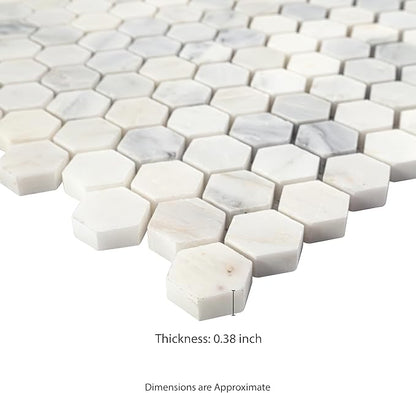 MSI Arabescato Carrara Honed Marble Tile for Kitchen Backsplash, Wall Tile for Bathroom, Accent Wall Tile, and Shower Wall Tile, 11.1 in. X 11.5 in. Mesh-Mounted Mosaic Tile, (8.9 sq. ft.)