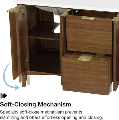 OVE Decors Indy 60 in. Undermount Double Sink Bathroom Vanity with White Engineered Marble Top, Warm Walnut