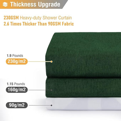 BTTN Extra Wide Shower Curtain - 108x72 Inch Linen Textured Waterproof Fabric Shower Curtain Set with 18 Plastic Hook, Large Modern Farmhouse Cloth Bathtub Shower Curtains for Bathroom - Emerald Green