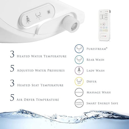 Lotus Bidet ATS-2000 Elongated, Premier Class, Purestream Function(Constipation Relief) Heated Seat With Wireless Remote Control, Unlimited Warm Water, Warm Air Dryer, Made in Korea