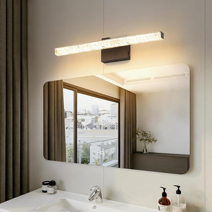 24 Inch LED Bathroom Vanity Light Fixtures, 5CCT Color Changeable Modern Wall Sconce with Iceberg Crackle Acrylic, Dimmable Matte Black Vanity Lighting for Mirror Cabinet, Makeup & Restroom