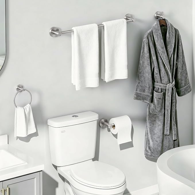 24-Inch Wall Mounted Towel Racks for Bathroom, 4-Piece Towel Bar Set | Rust-Resistant SUS 304 Stainless Steel, 4-Piece Towel Bar Set, sturdy wall mount, space-saving humid bath towel storage rack