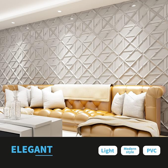 Art3d PVC 3D Wall Panel, Decorative Wall Tile in White 12-Pack 19.7"x19.7" | Waterproof, Scratch Resistant, Wall & Ceiling Decor Panels, Ideal for Commercial Spaces