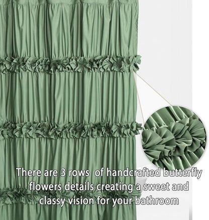 Homechoice Decor Light Green Ruffle Shower Curtain 72" W x 72" H | Vintage Handcrafted Bow Tie Bath Curtain for Master Bathroom, Ruched Microfiber Bathroom Curtain with 12 Buttonholes (LQ-10)