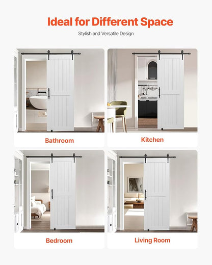 VEVOR Sliding Barn Door, 30 x 84 inch, High-Strength MDF Panel, Barn Door with Hardware Kit, Water-Proof PVC Surface, Easy to Install, H-Frame, Smoothly and Quietly Sliding for Living Room, Bathroom