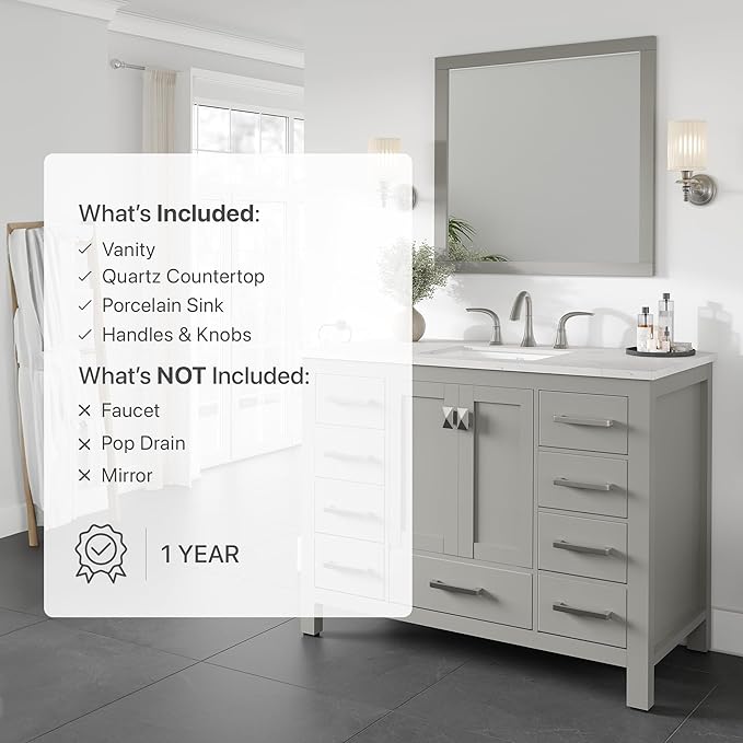 Eviva Aberdeen 42 in. Gray Single Sink Bath Vanity with Carrara Quartz Top and Undermount Porcelain Sink
