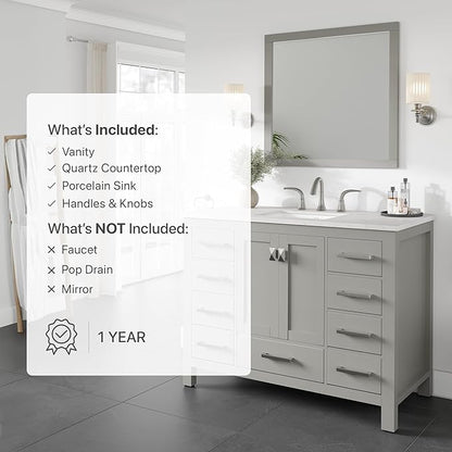 Eviva Aberdeen 42 in. Gray Single Sink Bath Vanity with Carrara Quartz Top and Undermount Porcelain Sink