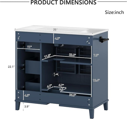 Bellemave 36" Bathroom Vanity with Sink, Bathroom vanities, Green Bathroom Vanity with Drawers, Sink Cabinet, Navy Blue, 36"